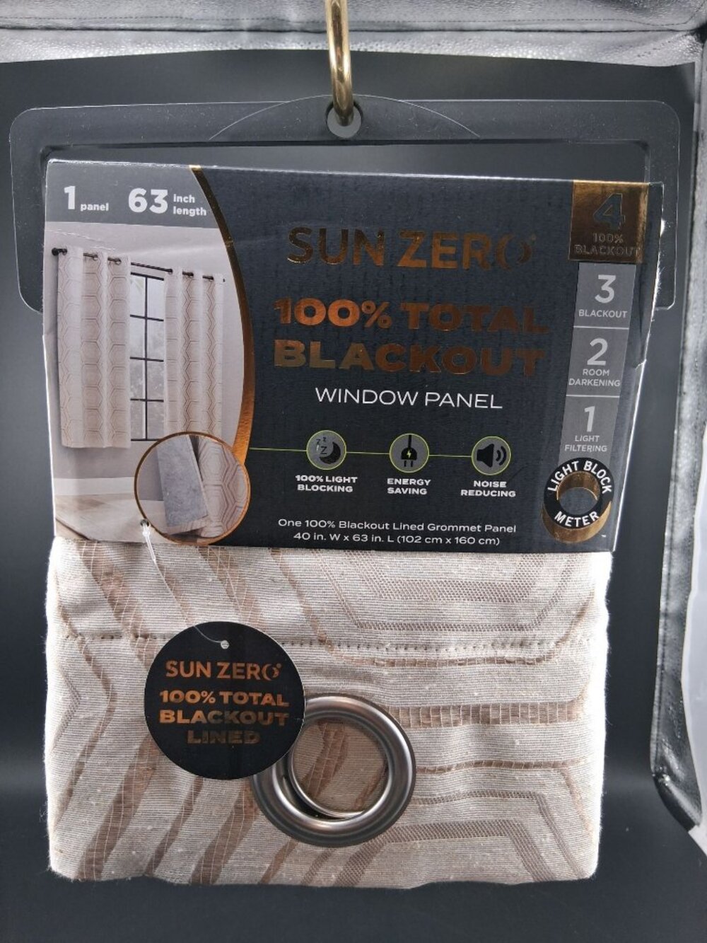 Sun Zero 100% Total Blackout Lined Window Panel 40" x 63" Taupe